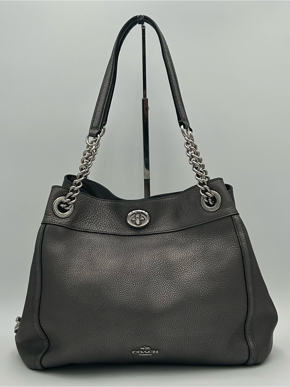 Coach Metallic Gray Turnlock Edie Tote